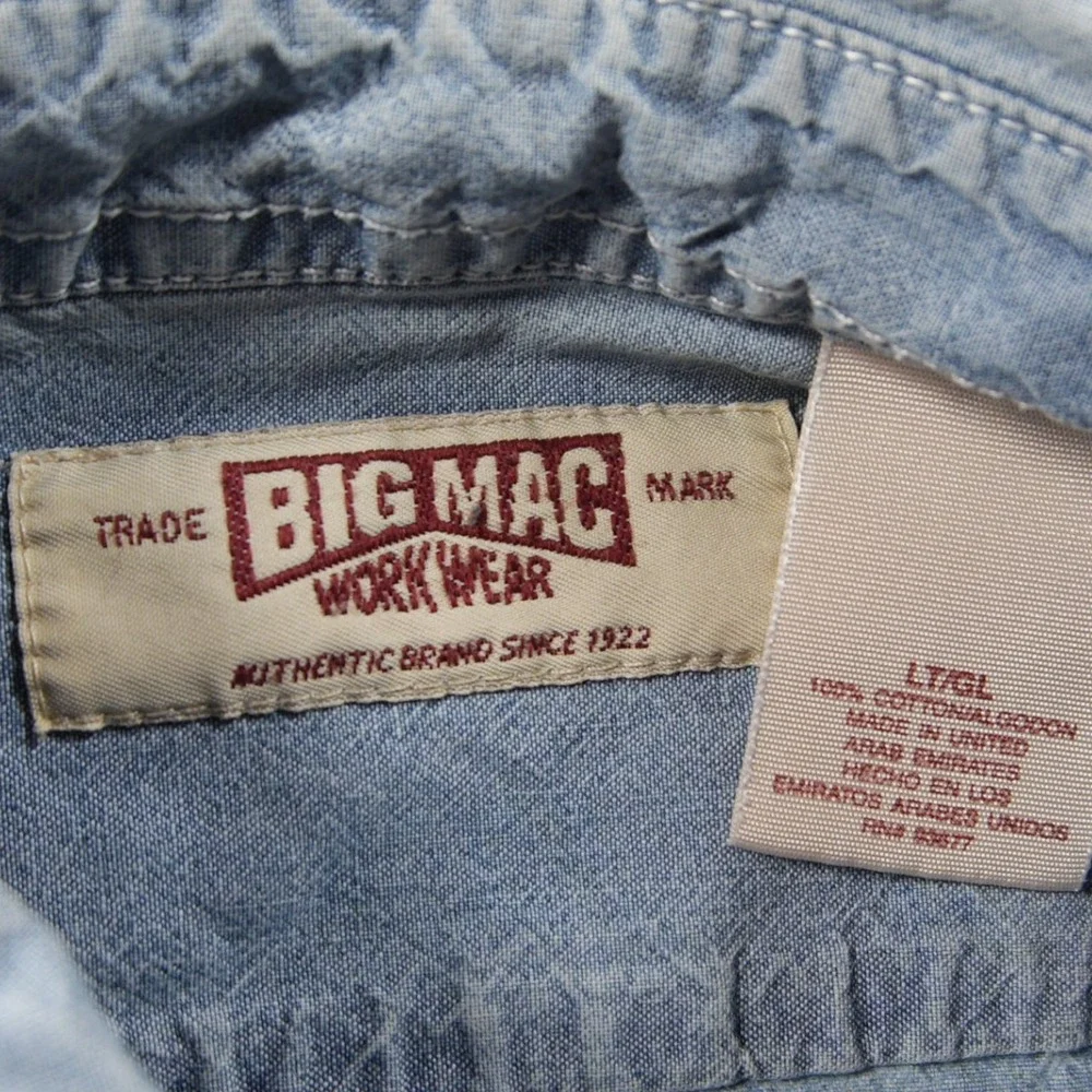 Vintage Big Mac Workwear Chambray 2 Pocket Short Sleeve Men Shirt L